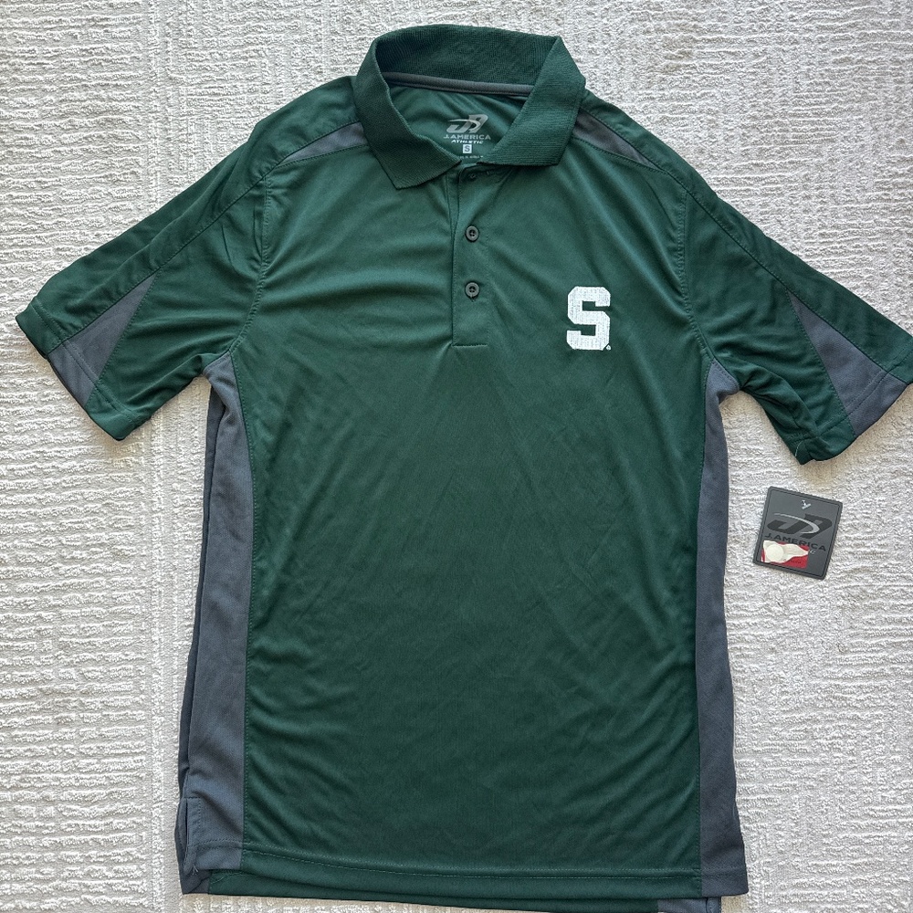 J. America Green and gray Michigan State Men’s athletic Football polo
